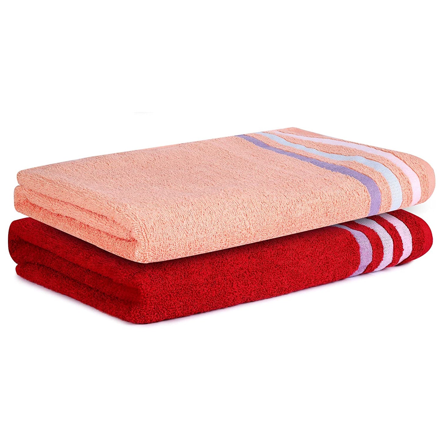 Bath Towel Set of 2, 100% Cotton Red Peach - Cherryland