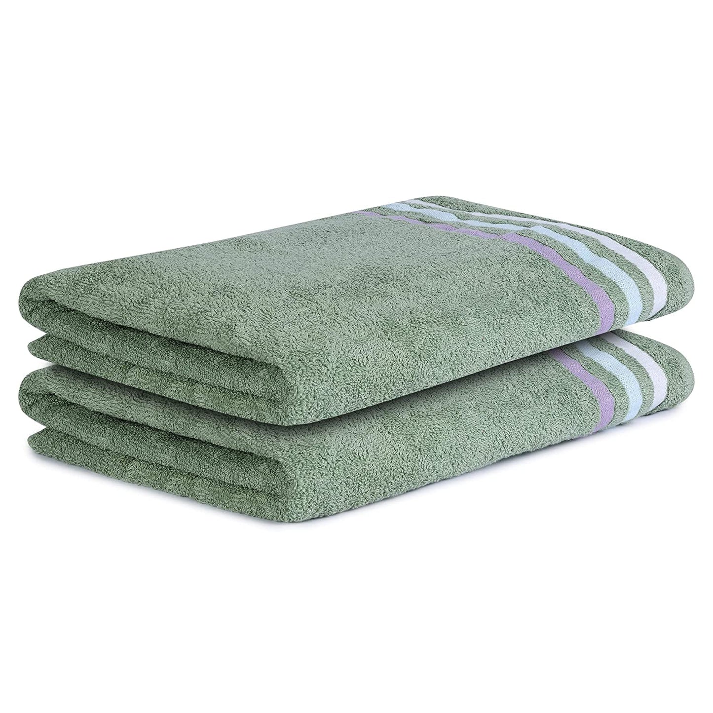 Bath Towel Set of 2, 100% Cotton Green Green - Cherryland