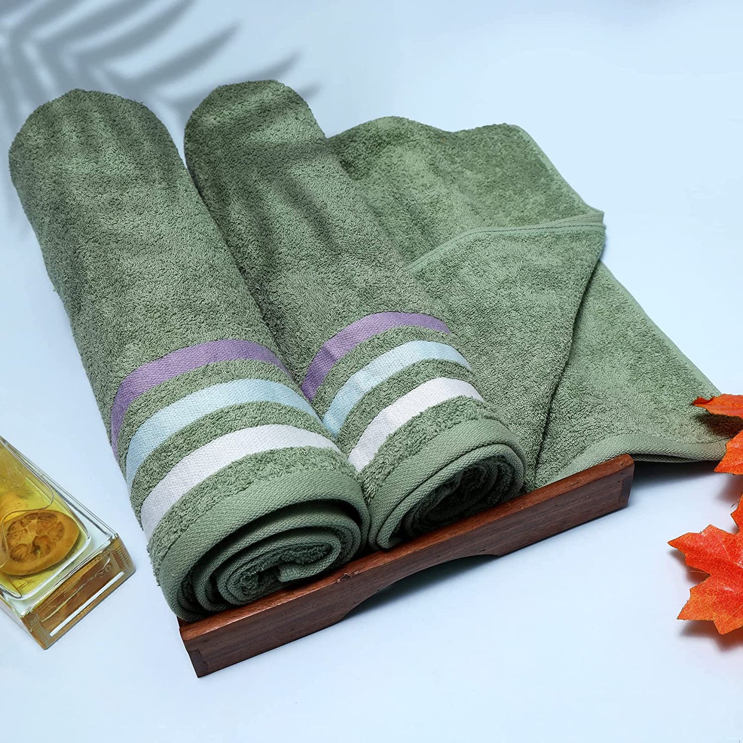 Bath Towel Set of 2, 100% Cotton Green Green - Cherryland