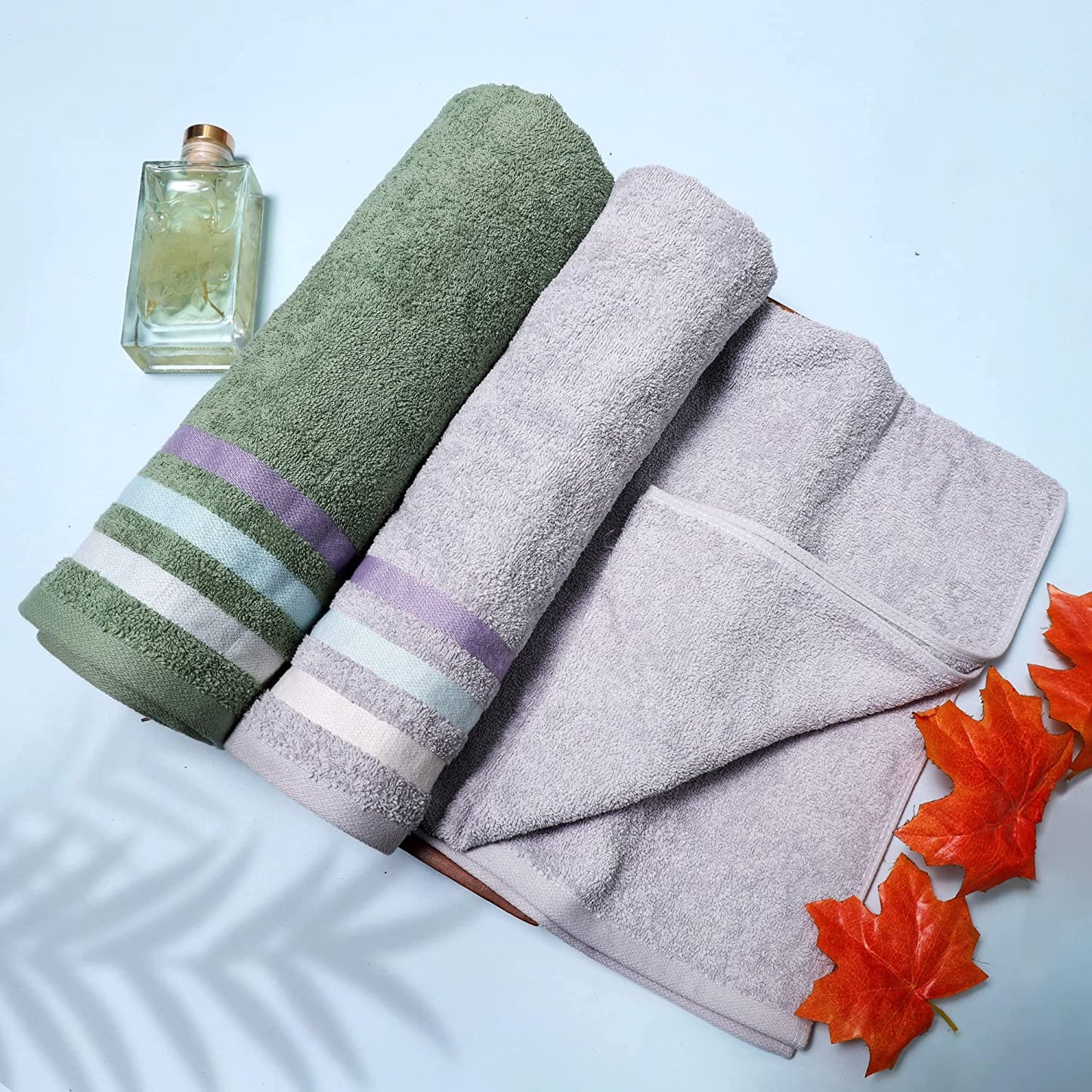 Bath Towel Set of 2, 100% Cotton Grey Green - Cherryland