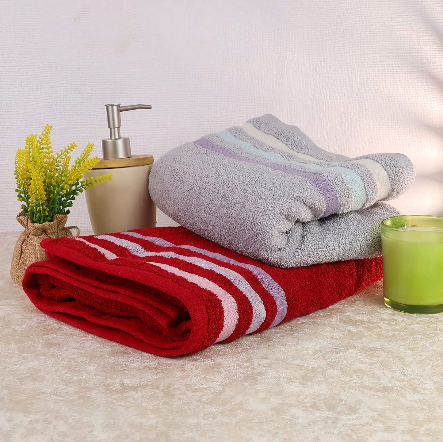Bath Towel Set of 2, 100% Cotton Green Green - Cherryland