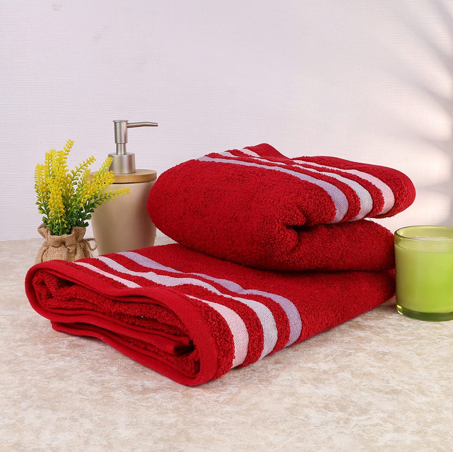 Bath Towel Set of 2, 100% Cotton Red Red - Cherryland