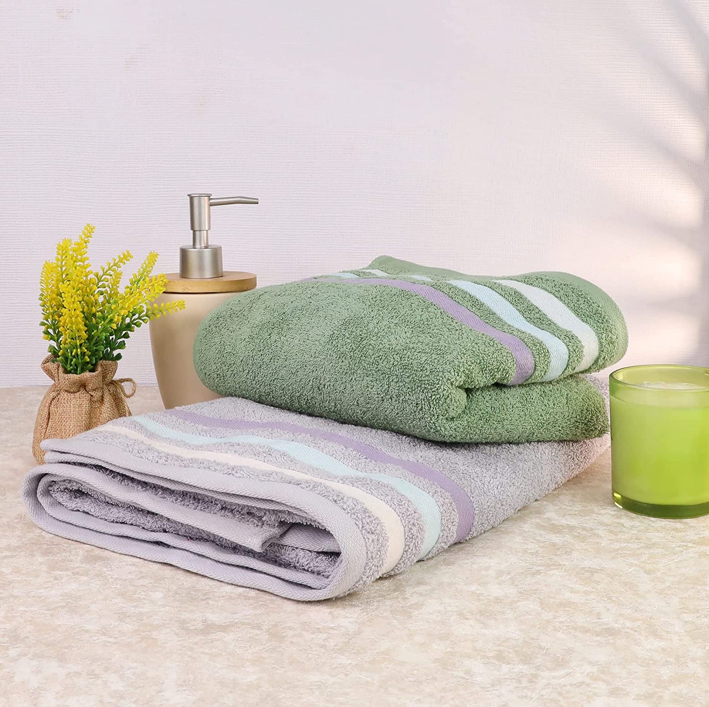 Bath Towel Set of 2, 100% Cotton Grey Green - Cherryland