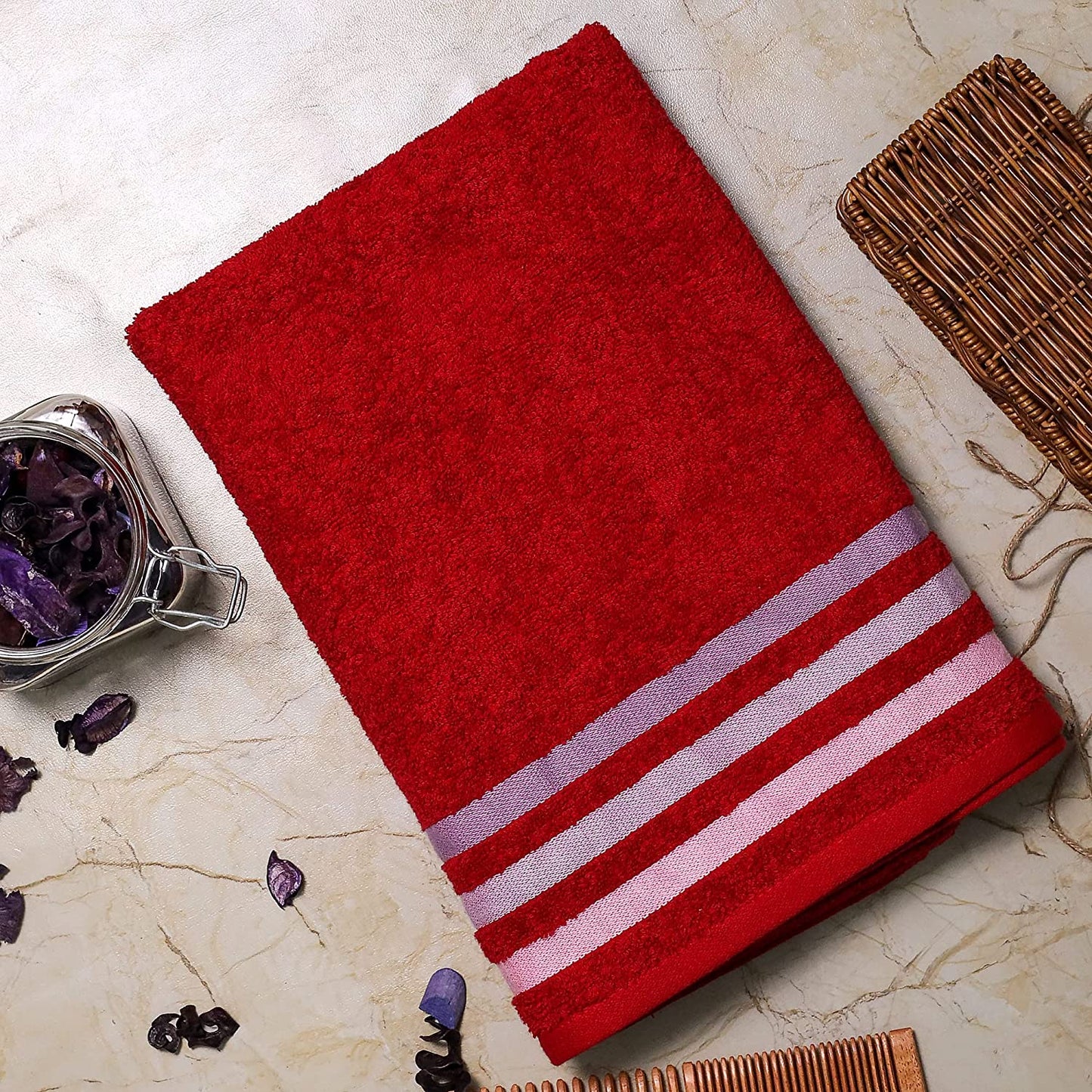 Bath Towel Set of 2, 100% Cotton Red - Cherryland