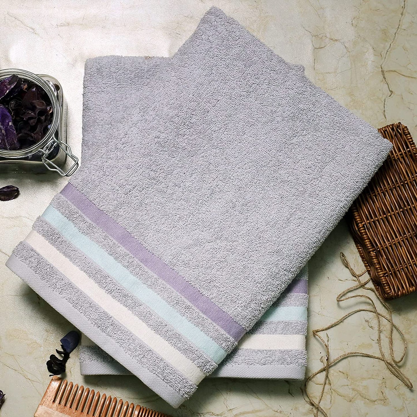 Bath Towel Set of 2, 100% Cotton Grey Grey - Cherryland