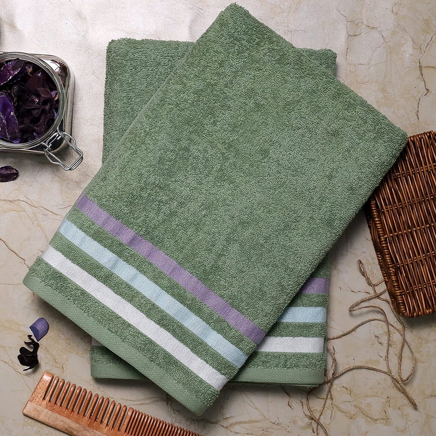 Bath Towel Set of 2, 100% Cotton Green Green - Cherryland
