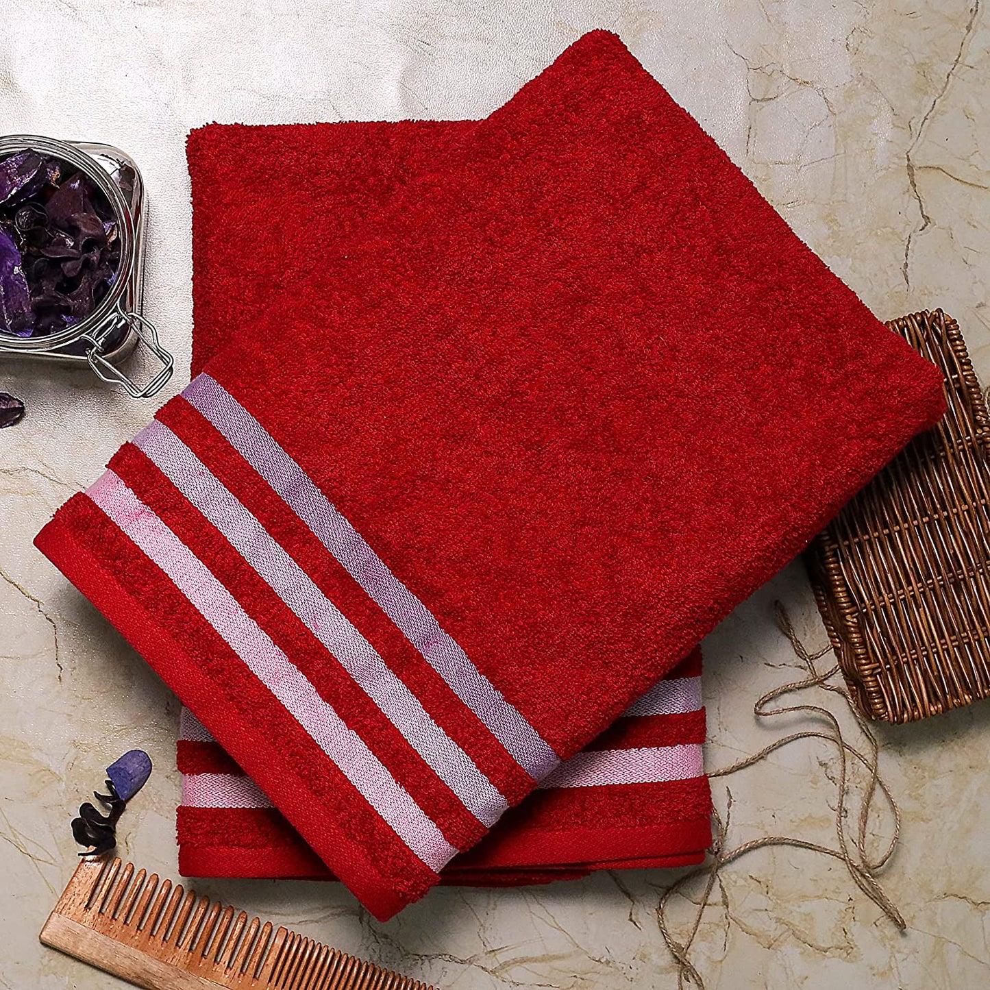 Bath Towel Set of 2, 100% Cotton Red Red - Cherryland
