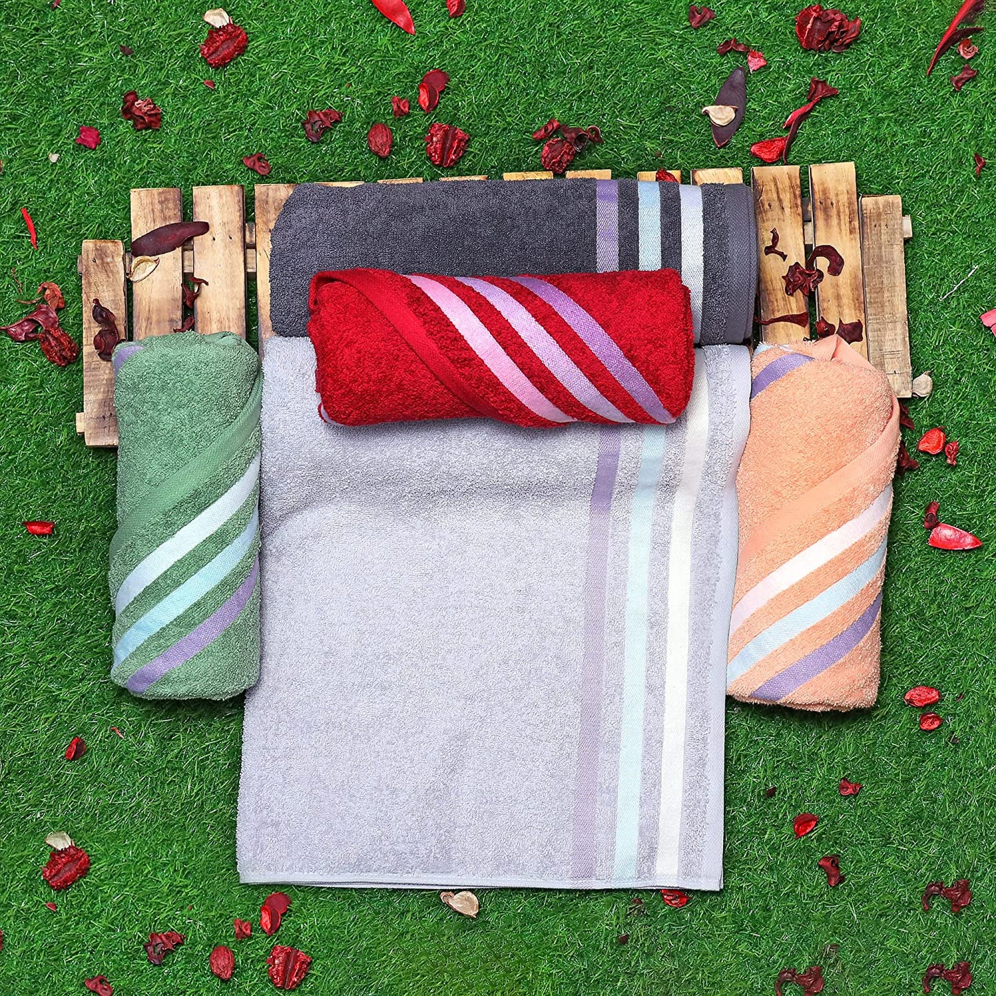 Bath Towel Set of 2, 100% Cotton Green Green - Cherryland