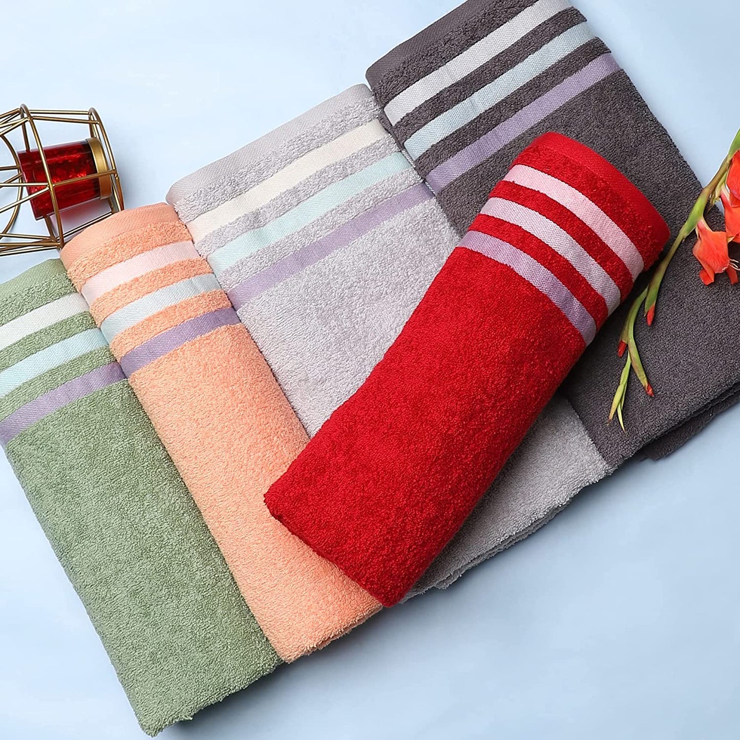 Bath Towel Set of 2, 100% Cotton Red Peach - Cherryland