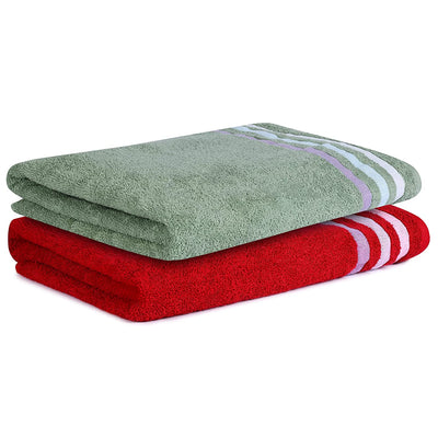 Bath Towel Set of 2, 100% Cotton Red Green - Cherryland