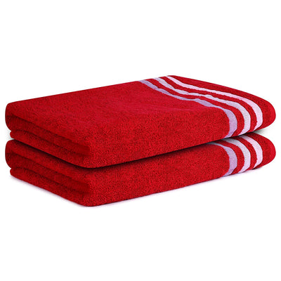 Bath Towel Set of 2, 100% Cotton Red Red - Cherryland