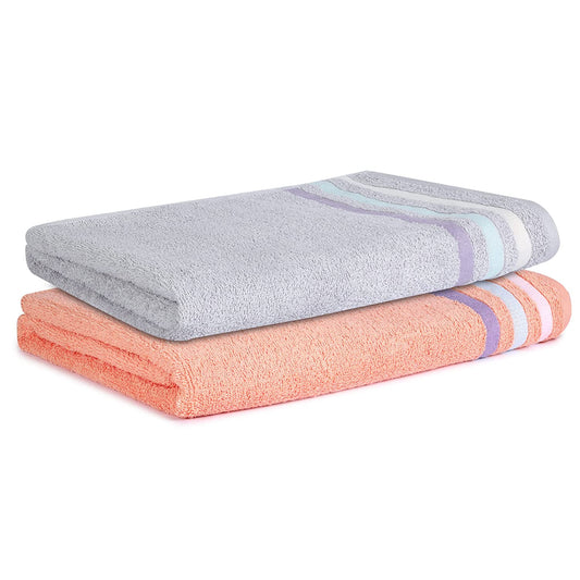 Bath Towel Set of 2, 100% Cotton Grey Peach - Cherryland