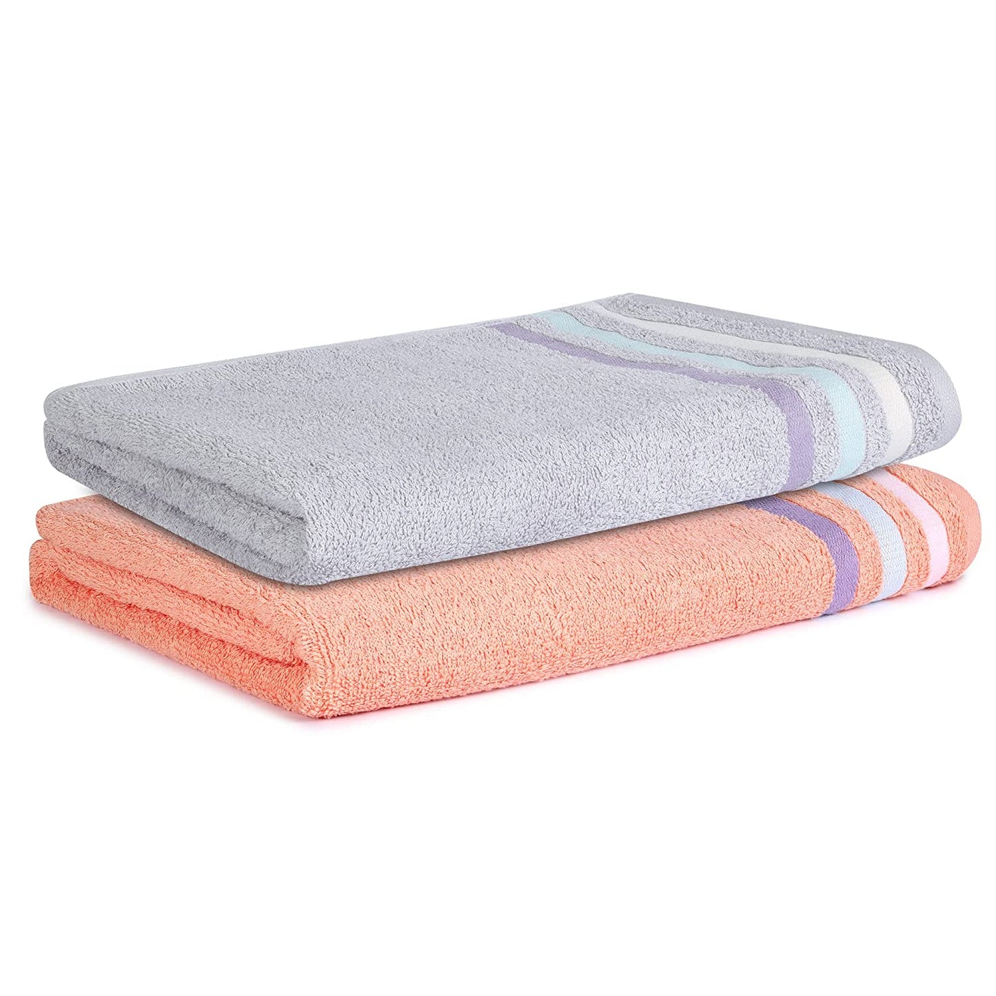 Bath Towel Set of 2, 100% Cotton Grey Peach - Cherryland