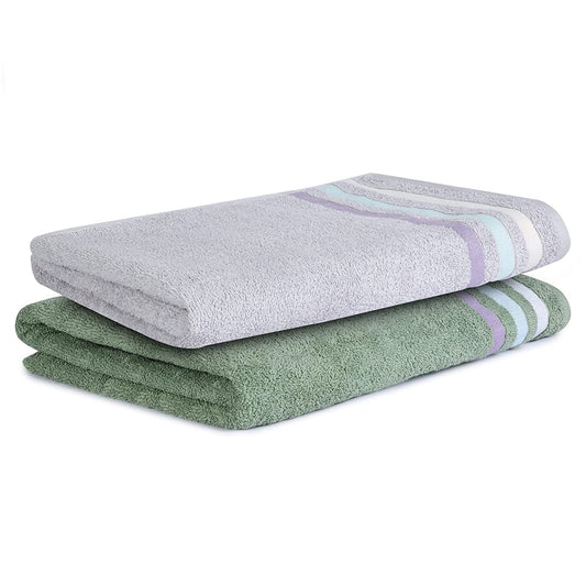 Bath Towel Set of 2, 100% Cotton Grey Green - Cherryland