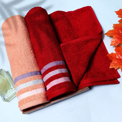 Bath Towel Set of 2, 100% Cotton Red Peach - Cherryland