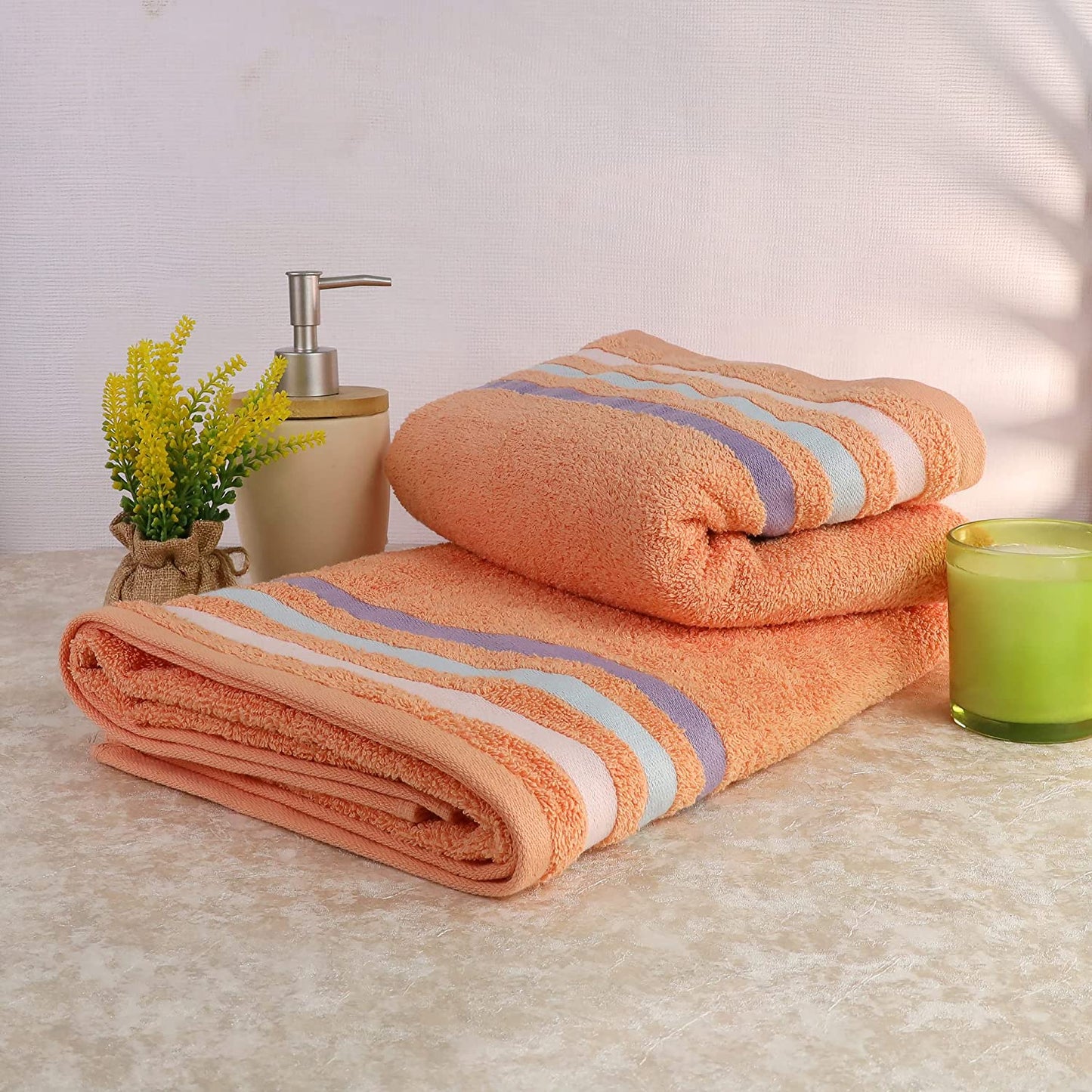 Bath Towel Set of 2, 100% Cotton Peach Peach - Cherryland