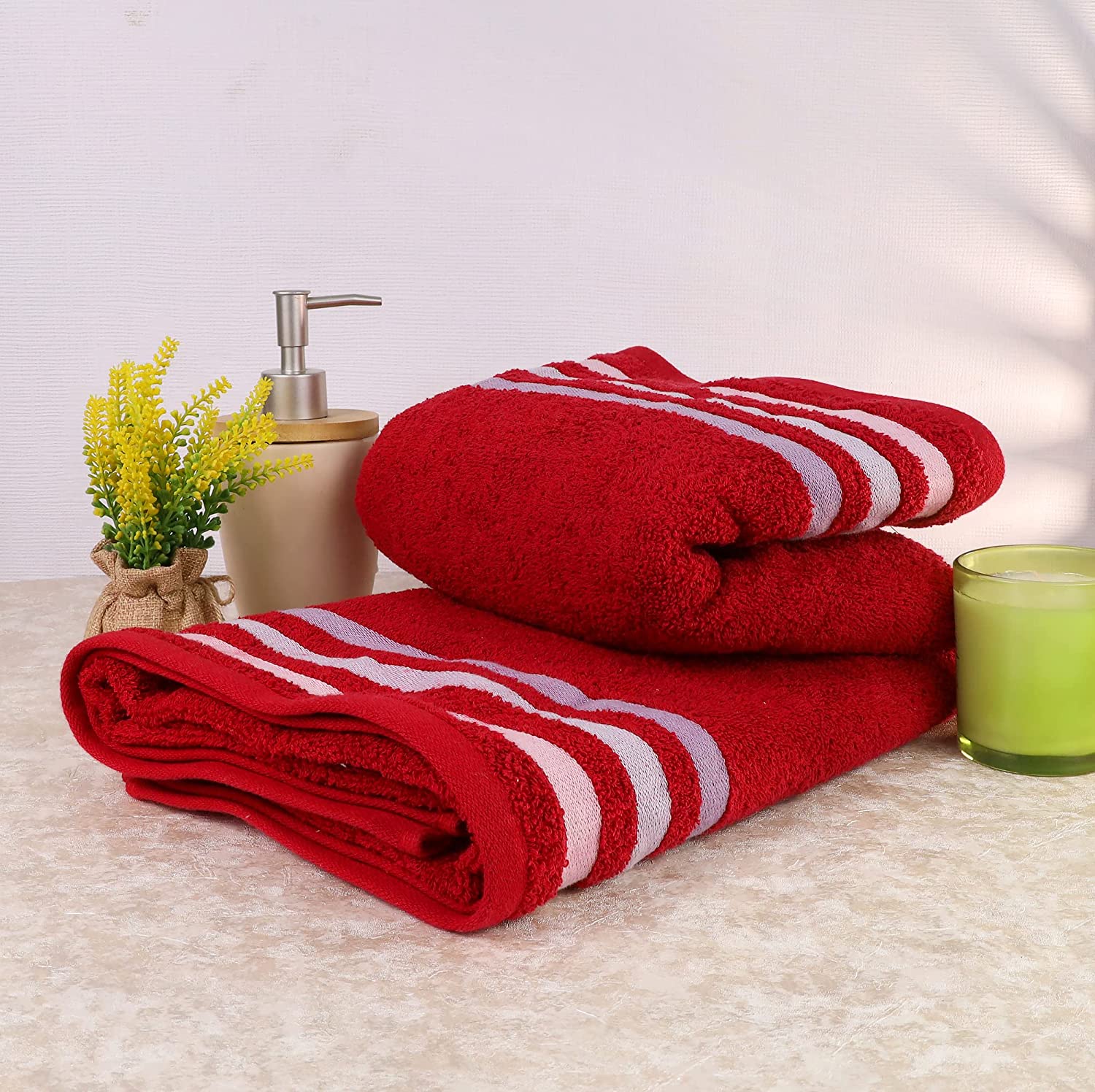 Bath Towel Set of 2, 100% Cotton Red Red - Cherryland