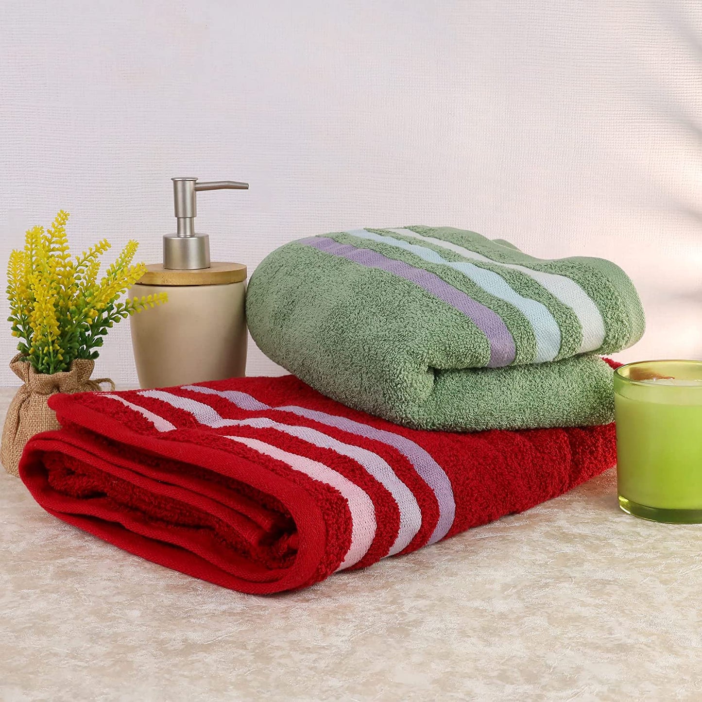Bath Towel Set of 2, 100% Cotton Red Green - Cherryland