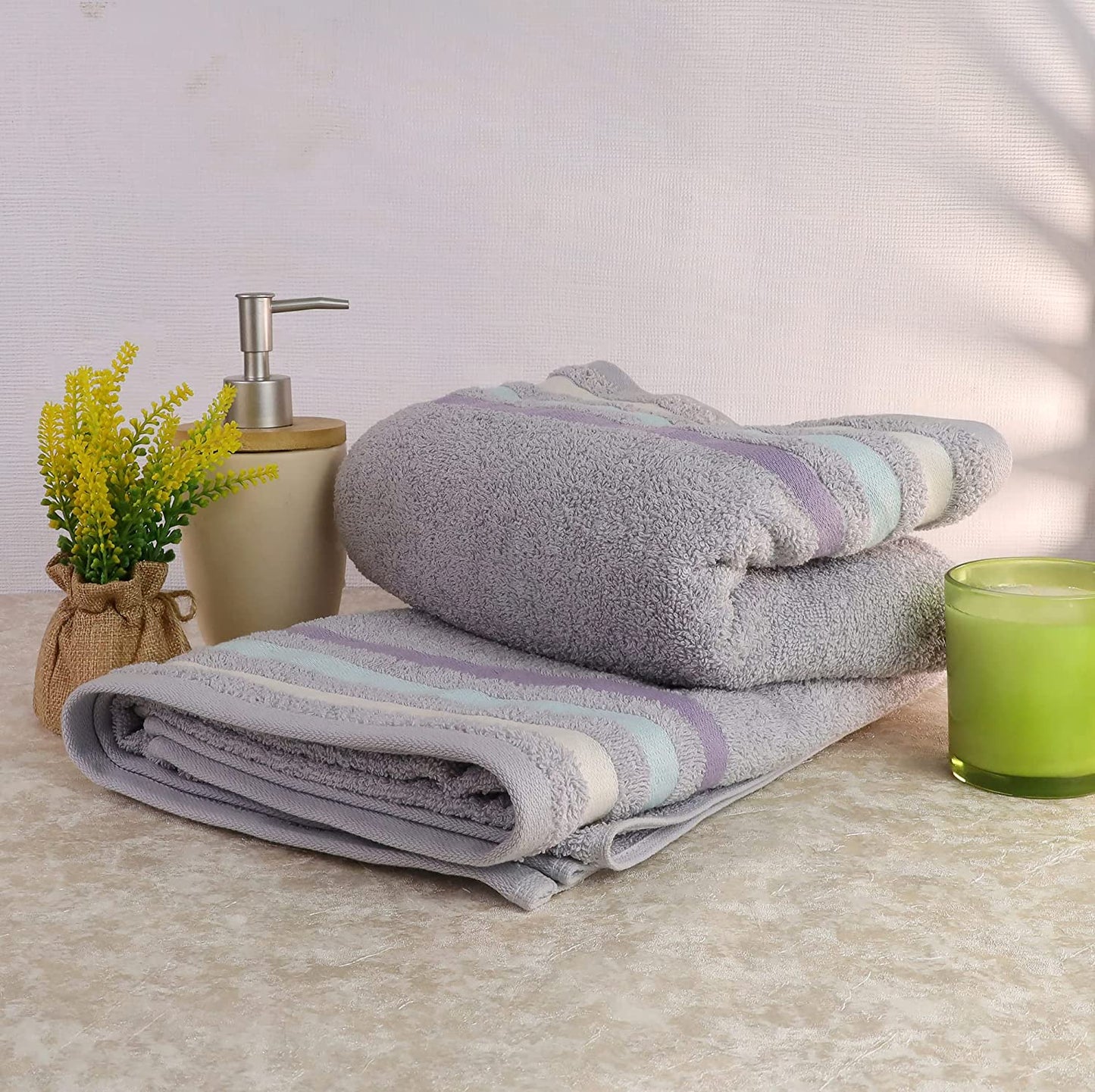 Bath Towel Set of 2, 100% Cotton Grey Grey - Cherryland