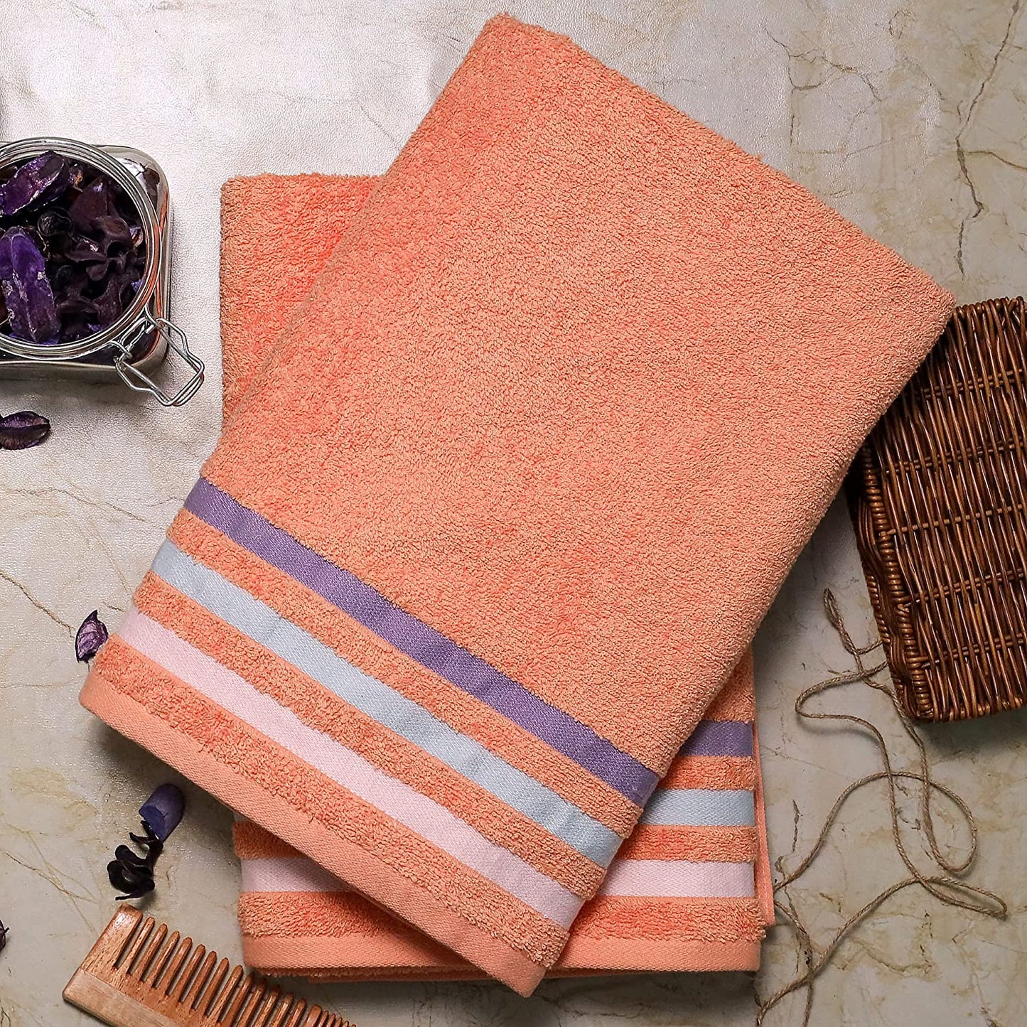 Bath Towel Set of 2, 100% Cotton Peach Peach - Cherryland