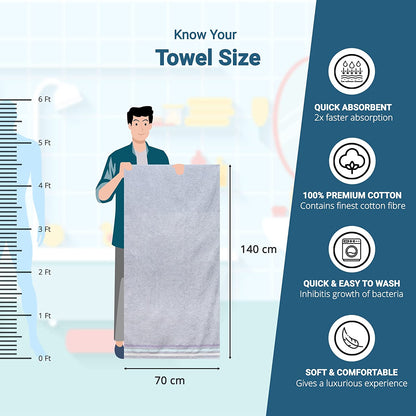 Bath Towel Set of 2, 100% Cotton Grey Grey - Cherryland