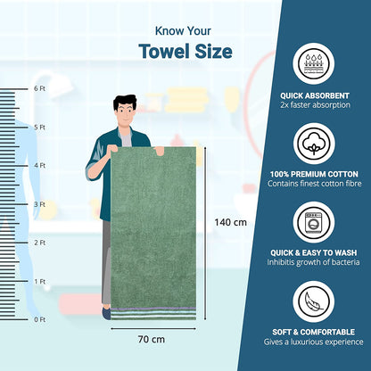 Bath Towel Set of 1, 100% Cotton Green
