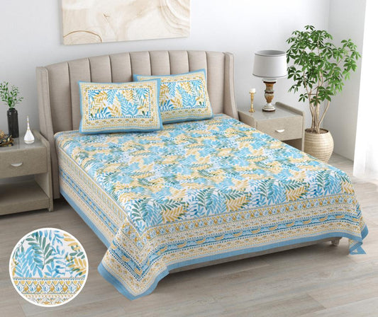 Diamond Luxe Pure Cotton 100% Cotton Double Bed Bedsheets Blue Floral