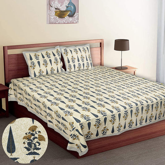 Fusion Floral Aesthetic Supersoft 200 TC Double Bed Flat bedsheet King Size 100% Cotton Royal