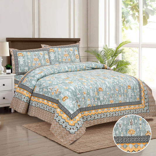 Fusion Floral Aesthetic Supersoft 200 TC Premium Pure Cotton Double Bed bedsheet Blue