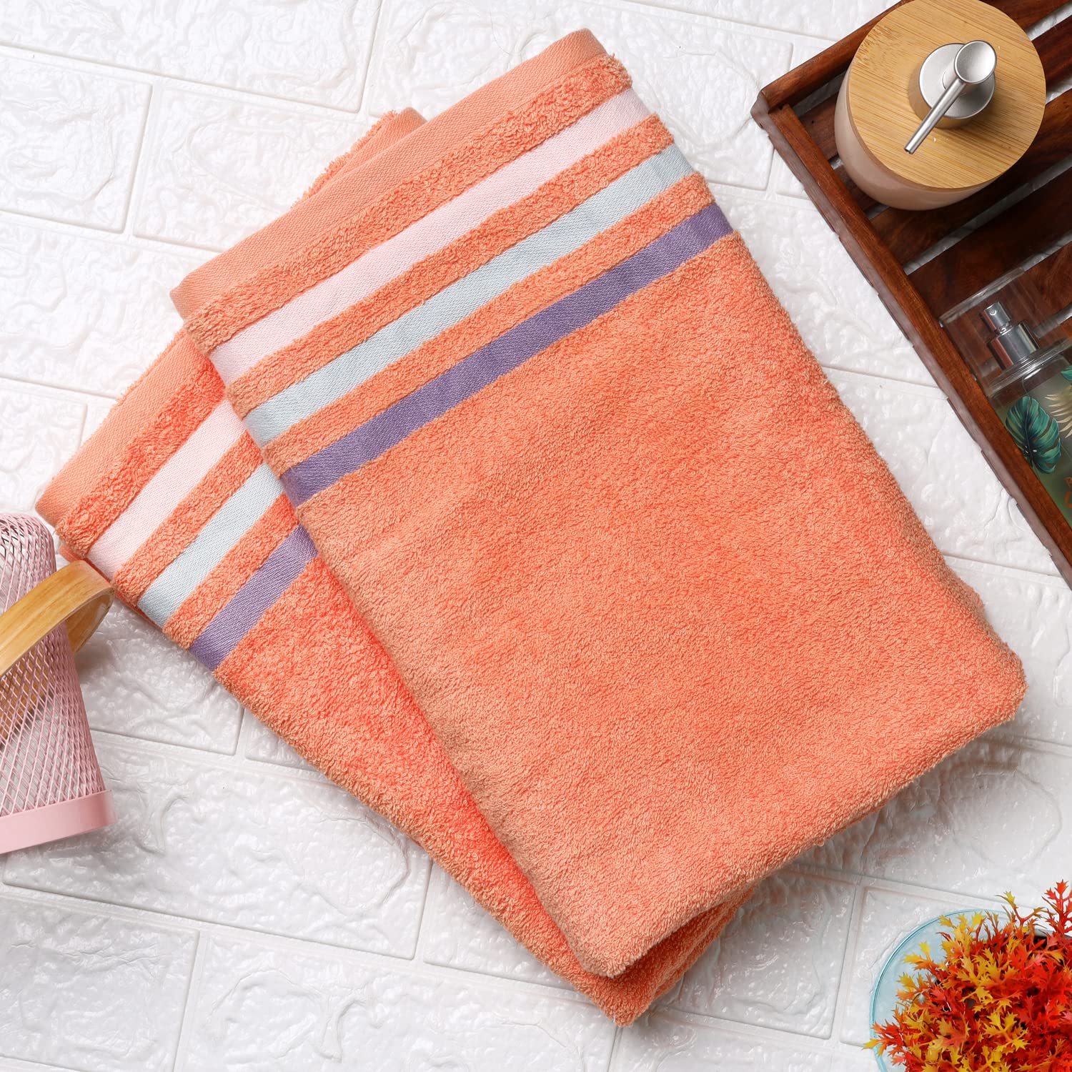 Bath Towel Set of 2, 100% Cotton Peach Peach - Cherryland